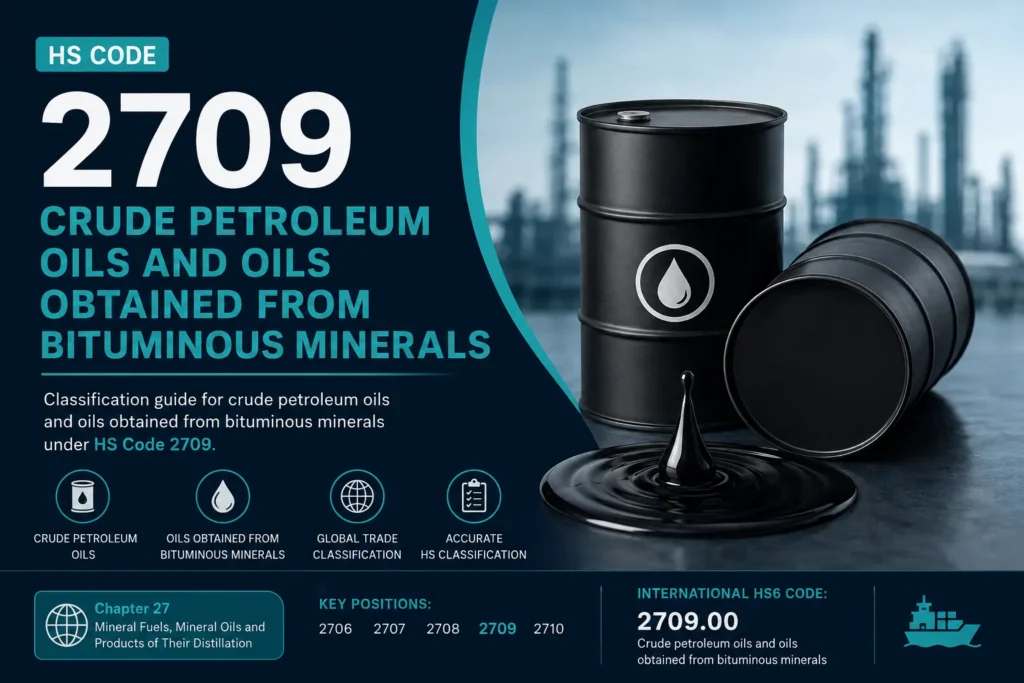 HS Code 2709 crude petroleum oils and oils obtained from bituminous minerals classification guide for Saudi Arabia UAE Qatar Oman Kuwait and Bahrain