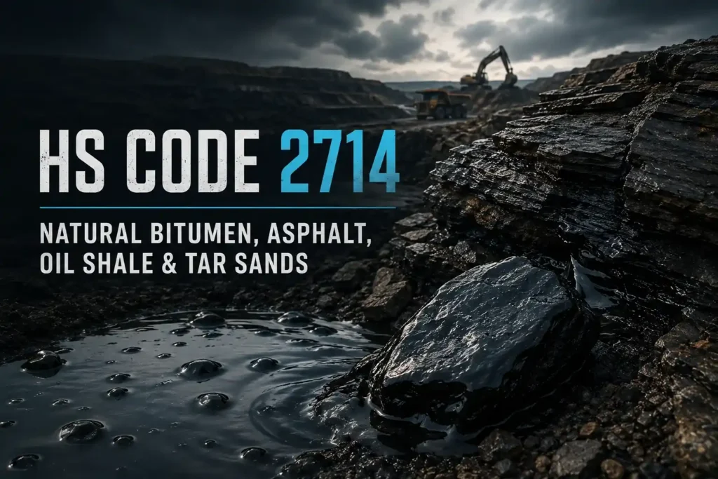 alt="HS Code 2714 natural bitumen asphalt oil shale and tar sands classification guide for Saudi Arabia UAE Qatar Oman Kuwait and Bahrain"